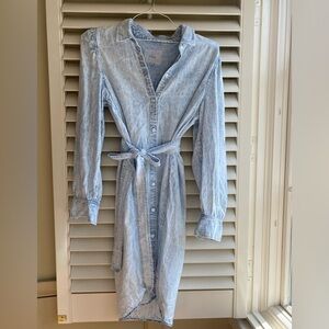 Light Blue Denim Shirt Dress with Tie Waist